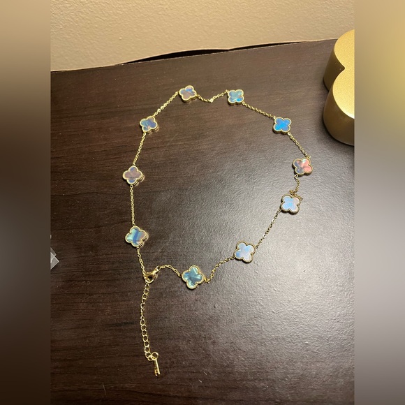 Fashion Jewelry Gold Necklace with Blue and Red Accents - Picture 10 of 10